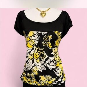 Agenda Black and Yellow Floral Blouse